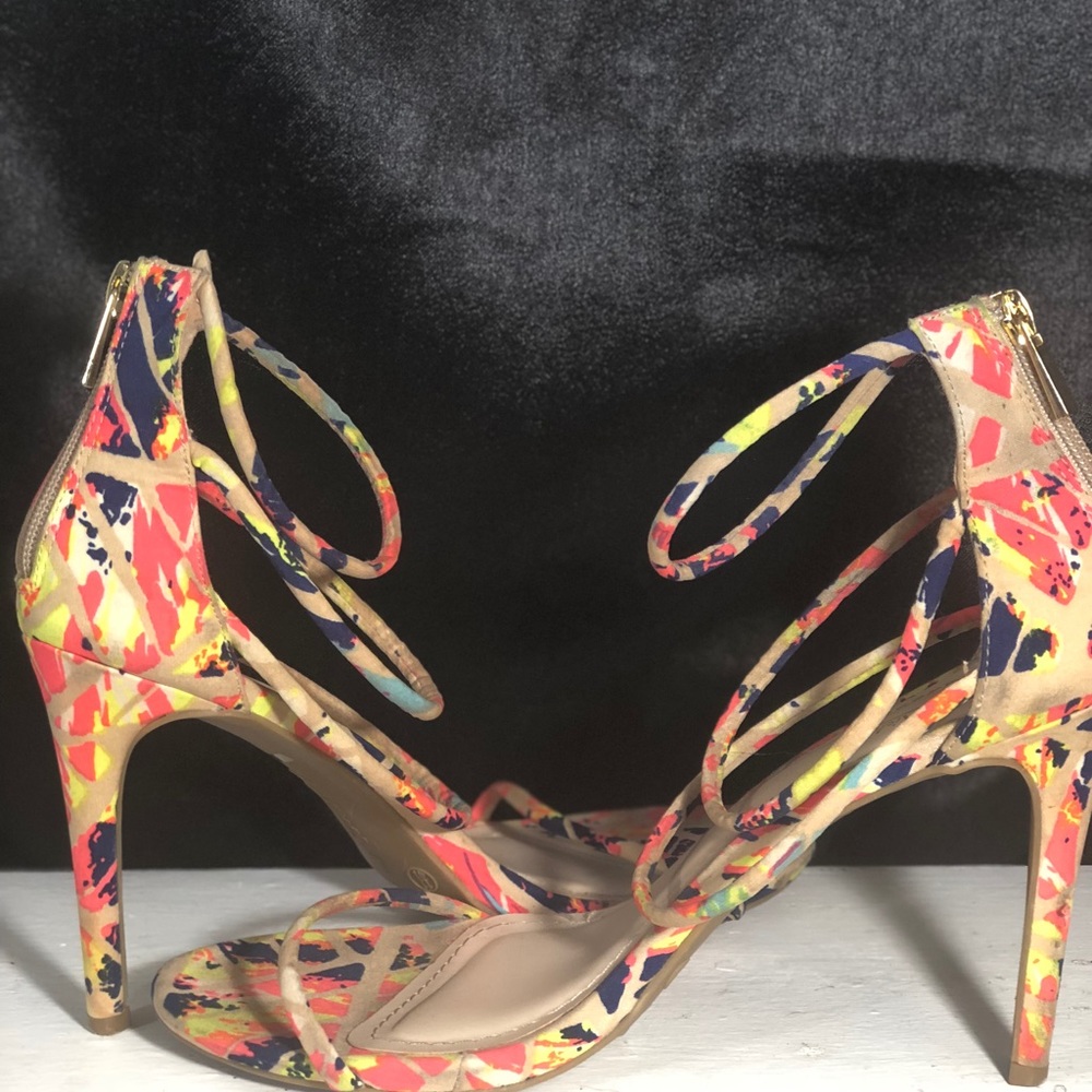 Multi color strappy heels